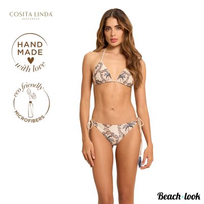 Cosita Linda Luxe Handgemaakte Beige Goud Triangel Bikinitop