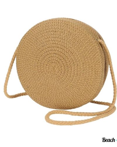 Ibiza ronde geweven handtas in beige – zomerse schoudertas voor dames