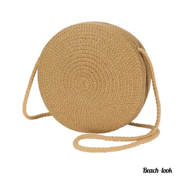 Ibiza ronde geweven handtas in beige – zomerse schoudertas voor dames