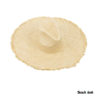 Beige raffia strandhoed