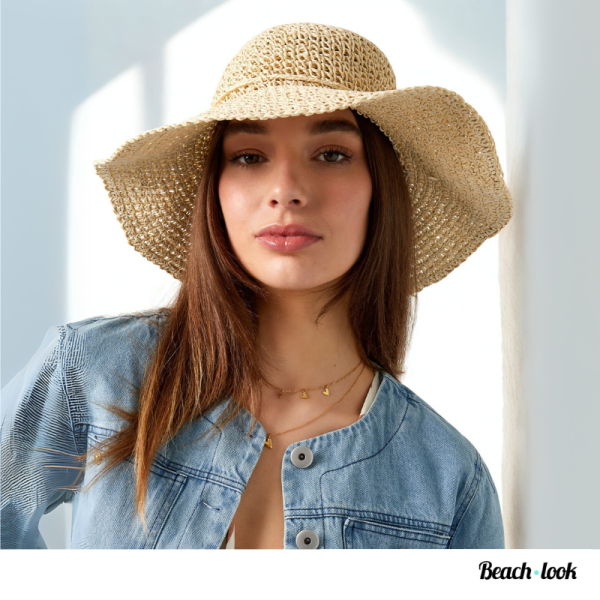 Strandhoed beige gehaakt